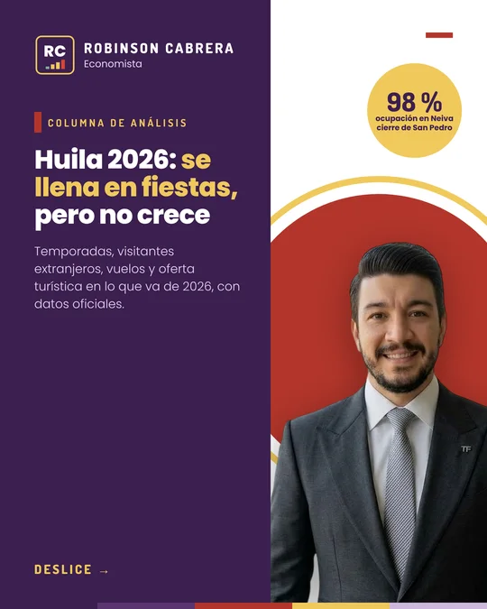 Portada de la columna: Huila 2026: se llena en fiestas, pero no crece